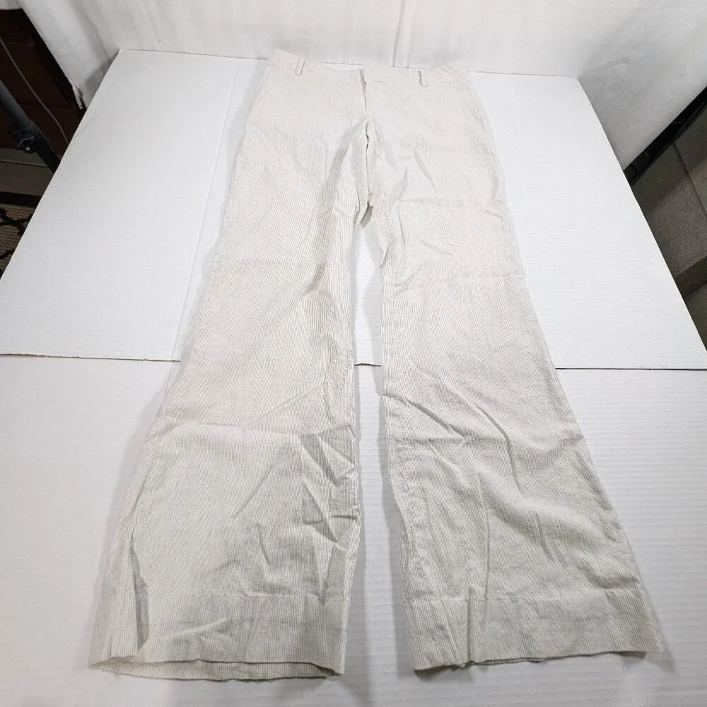 Banana Republic Martin Fit Wide Leg Linen Cotton Women's Size 4 Tan Stripe **
